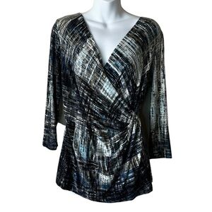 Nic+Zoe abstract faux-wrap knit top size M